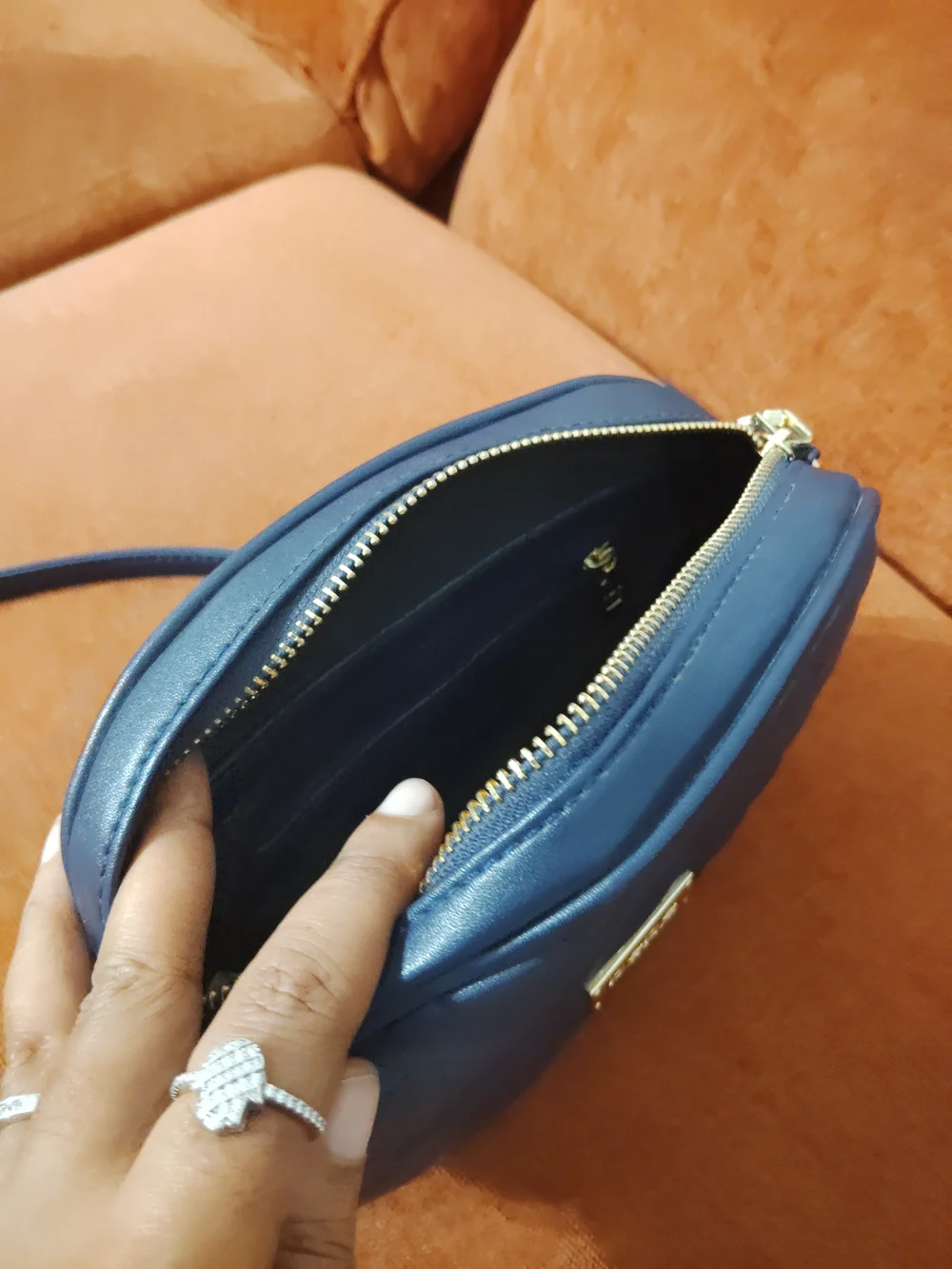 Bebe Sophia Quilted Canteen Navy Crossbody with Gold Hardware!